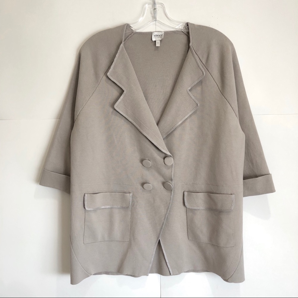 Armani Collezioni Taupe Knit wear Blazer Jacket 6